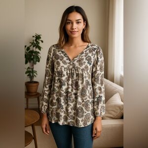 Urban Outfitters Ecote Women's Tan Paisley Peasant Style Blouse EUC M #1492